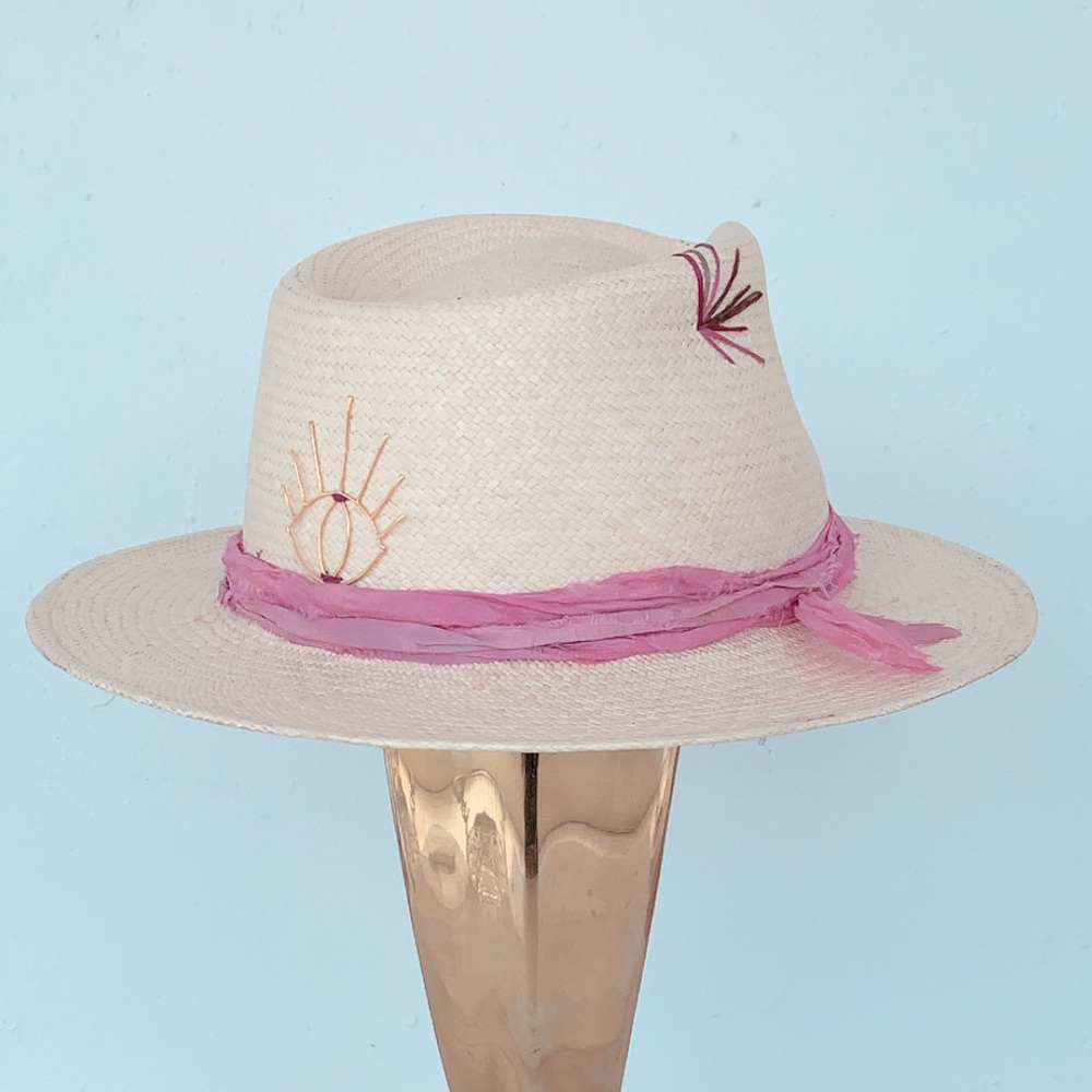 Elegant Beige Straw Hat with Pink Accents